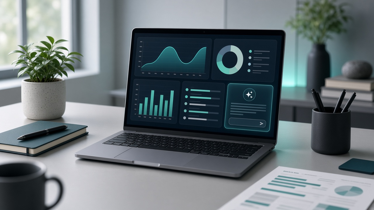 SEO оптимизация и AI Overview – работен отчет за видимост на лаптоп